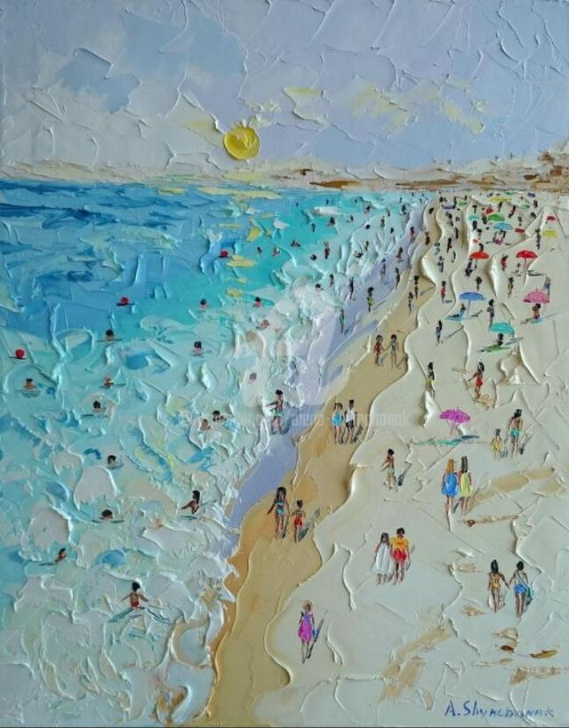 来自爱沙尼亚的女画家alena的清新阳光的夏日海滩油画