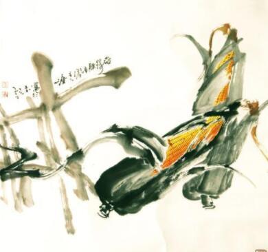 形如苞笋抱娘亲,遍体珠玑尽是仁—国画玉米作品欣赏