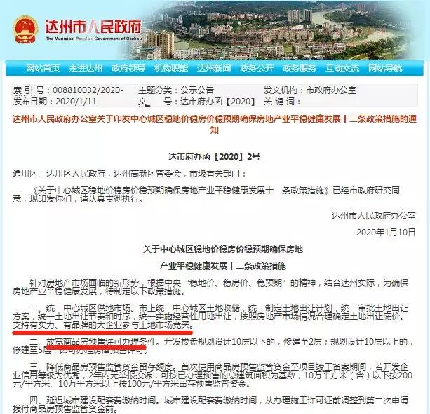 2020年楼市“躁动”开局：达州救市“12条”猛药！谁是下一个？