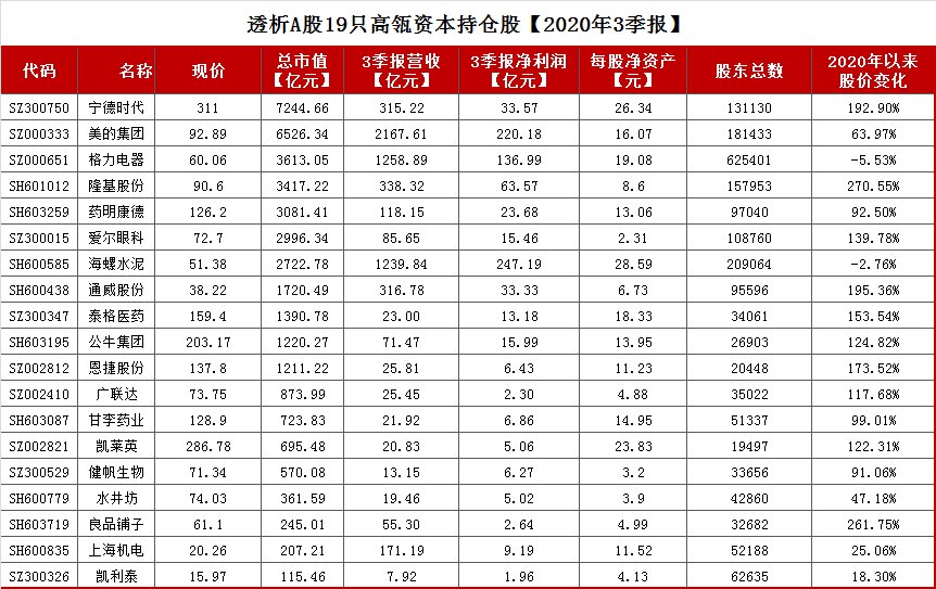 a股19只高瓴资本持仓股解析