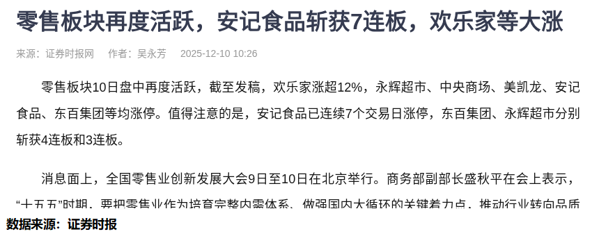 零售板块表现活跃