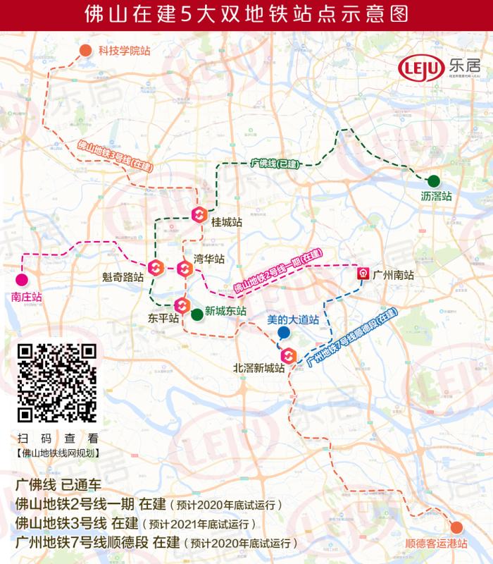 佛山在建5大双地铁站点示意图（制图：黎毓贤）