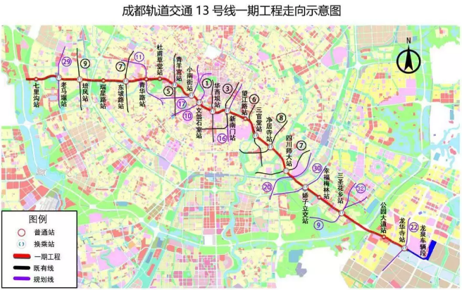 图据《成都轨道交通13号线一期工程环境影响报告书》 具体走向、里程、站点以实际建设情况为准