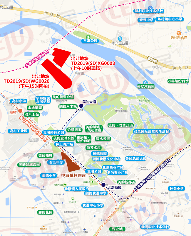 顺德北滘新城地块位置示意图