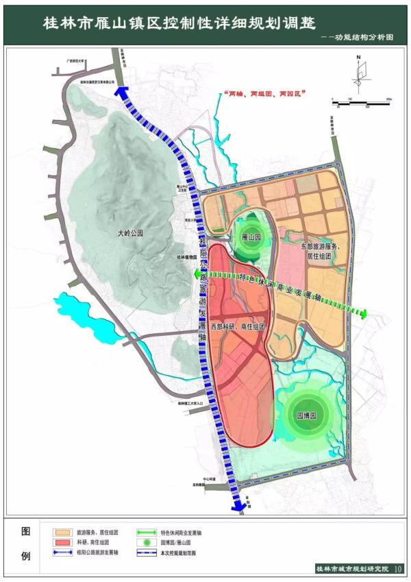 桂林雁山镇2035年规划,郑州市规划图2020-2035 "两轴·两园·两组团"的功能结构,完全对接桂林城市规划中对雁山区