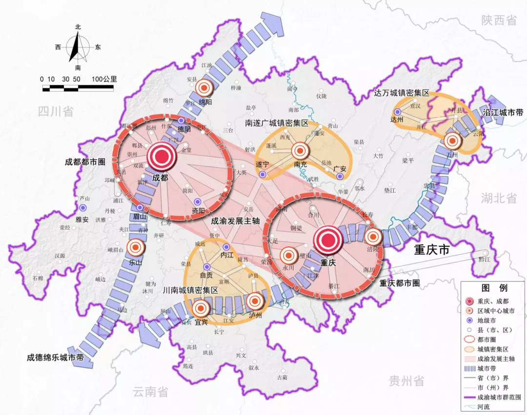 成渝区域格局示意图 图片来源:《成渝城市群发展规划》