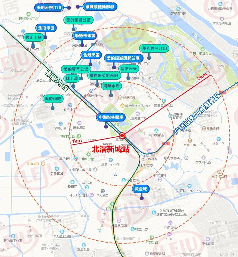 北滘新城站周边楼盘示意图(制图:黎毓贤)
