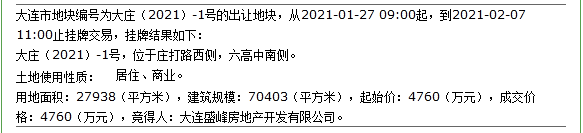 土拍快报：大连盛峰扩大土储底价摘庄河近28万平商住地块