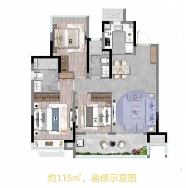 好住备案价22万㎡龙湖高新cbd115㎡三房户型抢先看