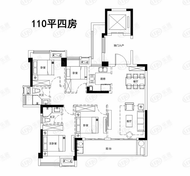 建面约110平户型图