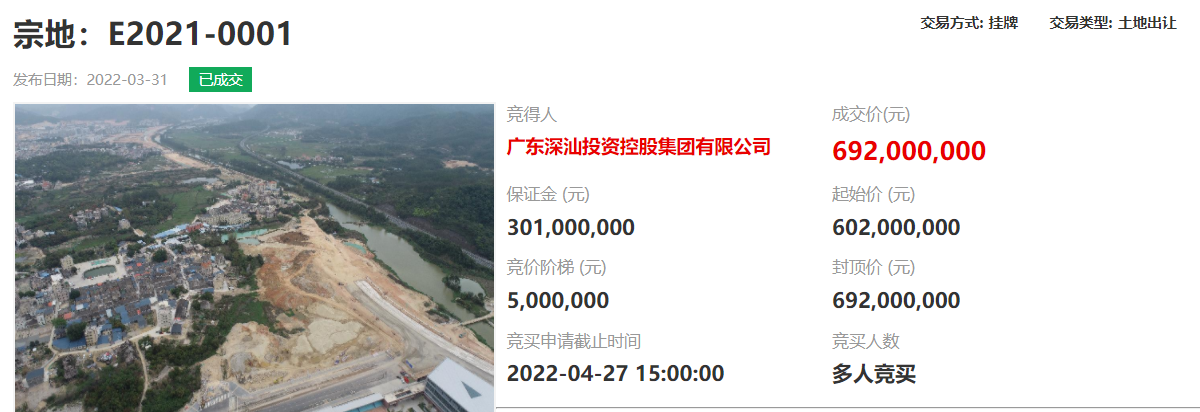 土拍快讯 | 深汕投资控股以总价6.92亿元拿下深汕地块_中金在线财经号