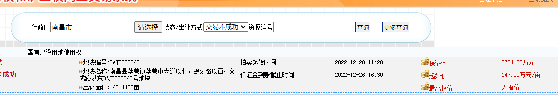 土拍快讯南昌县蒋巷6244亩地交易不成功起拍楼面价1225元㎡