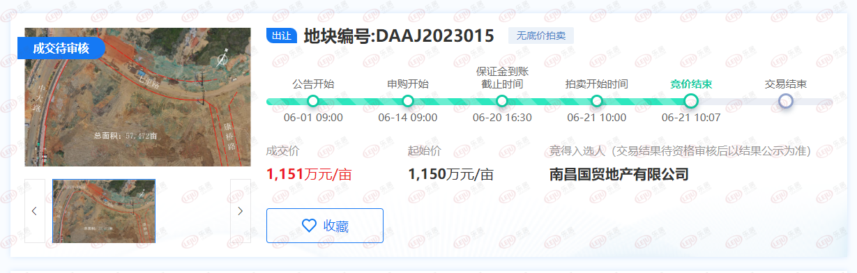 土拍快讯国贸竞得青山湖西岸57472亩地楼面价6906元㎡