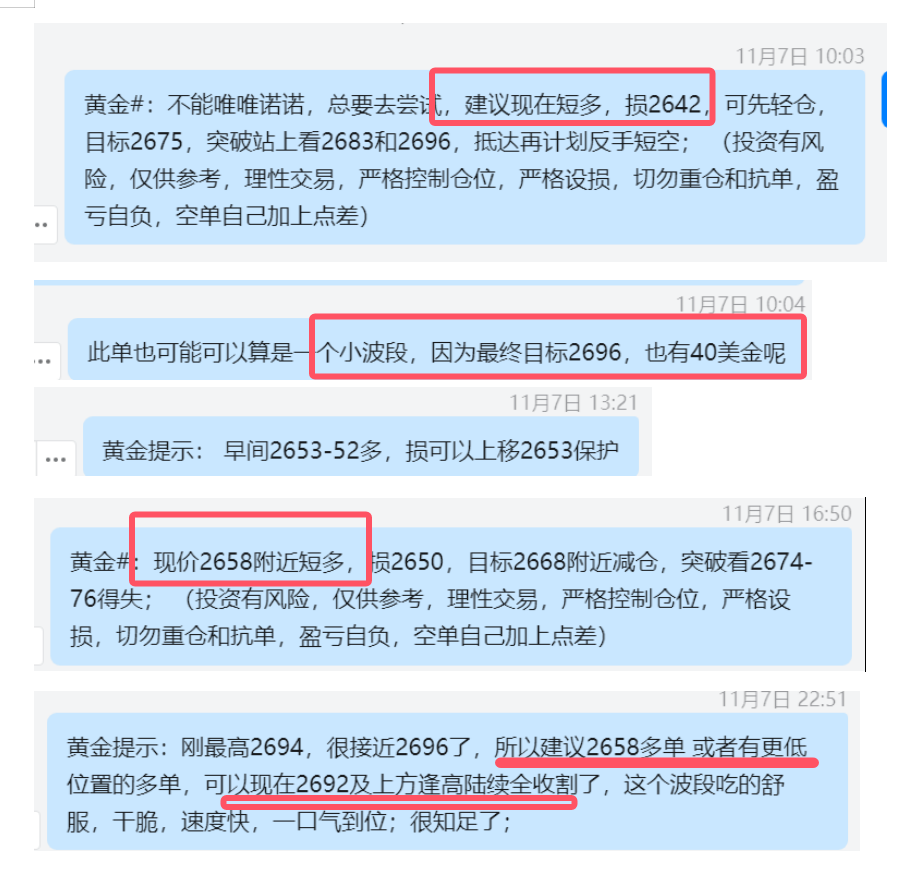 11.7 黄金 2653多，本钱刺破出局，最终大涨； 2658仍多，最终于2694盈利收割，最高拉升至2710；.png