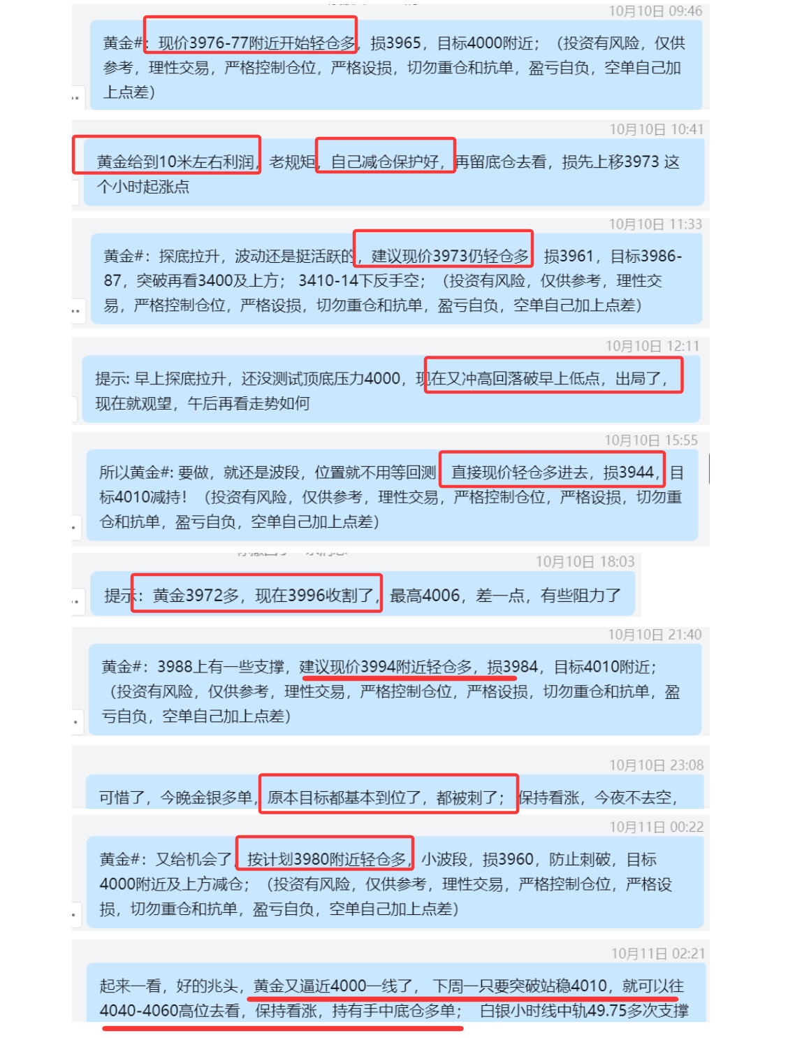 10.10 黄金 3976-77多，10米利润减仓盈利； 3973再多，损3961； 3972小波段多，3996盈利； 3994多，刺破损3984； 3980波段多，盈利减仓后持有底仓过周末.png