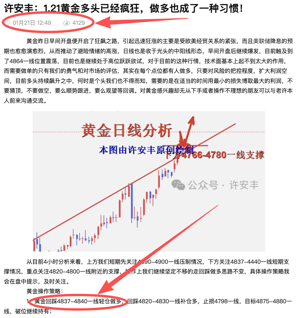 许安丰：1.21黄金午夜操作策略，日内多单完美把握进场_中金在线财经号