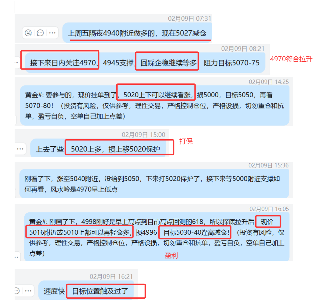 2.9 黄金1  4970早间提示看涨符合预判拉升； 5020多，本钱打保护、5016多，5030-40抵达盈利；.png