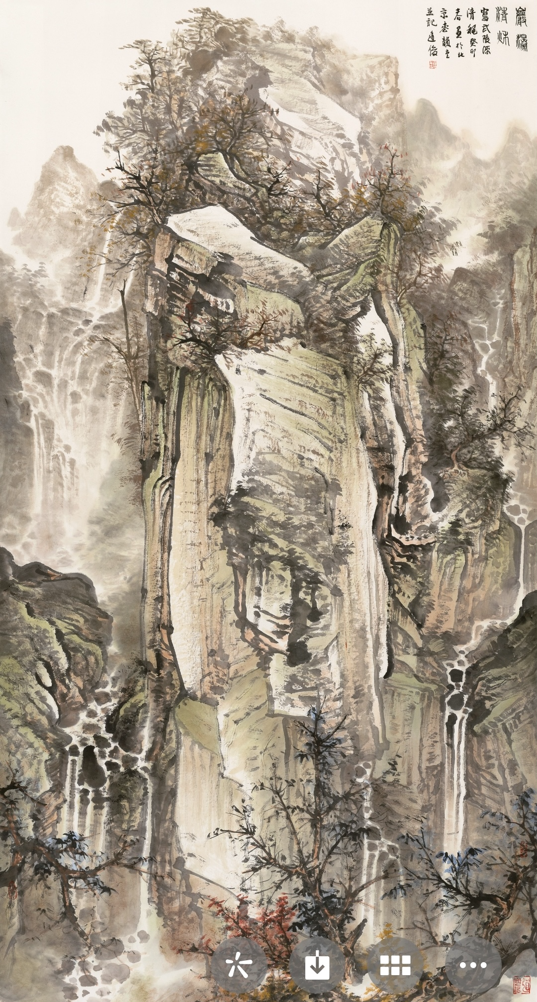 大型山水画《岩瀑清秋》完成～周逢俊诗书画作品展示(二十)_中金在线