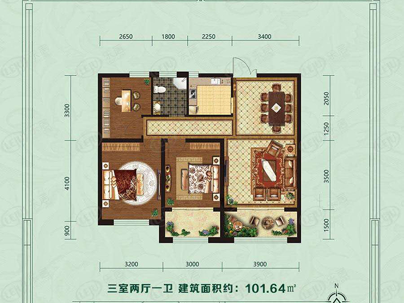 爱莲堡花园二期101平米户型图
