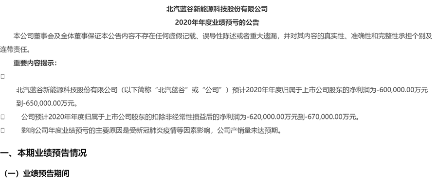 北汽藍谷銷量下滑8279預計虧損67億元