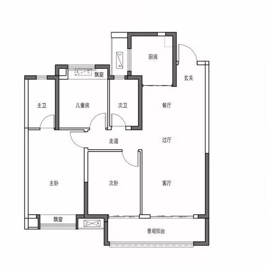 中间户做的是建面113平米的三居室(b户型,小编实地去参观了b户型的