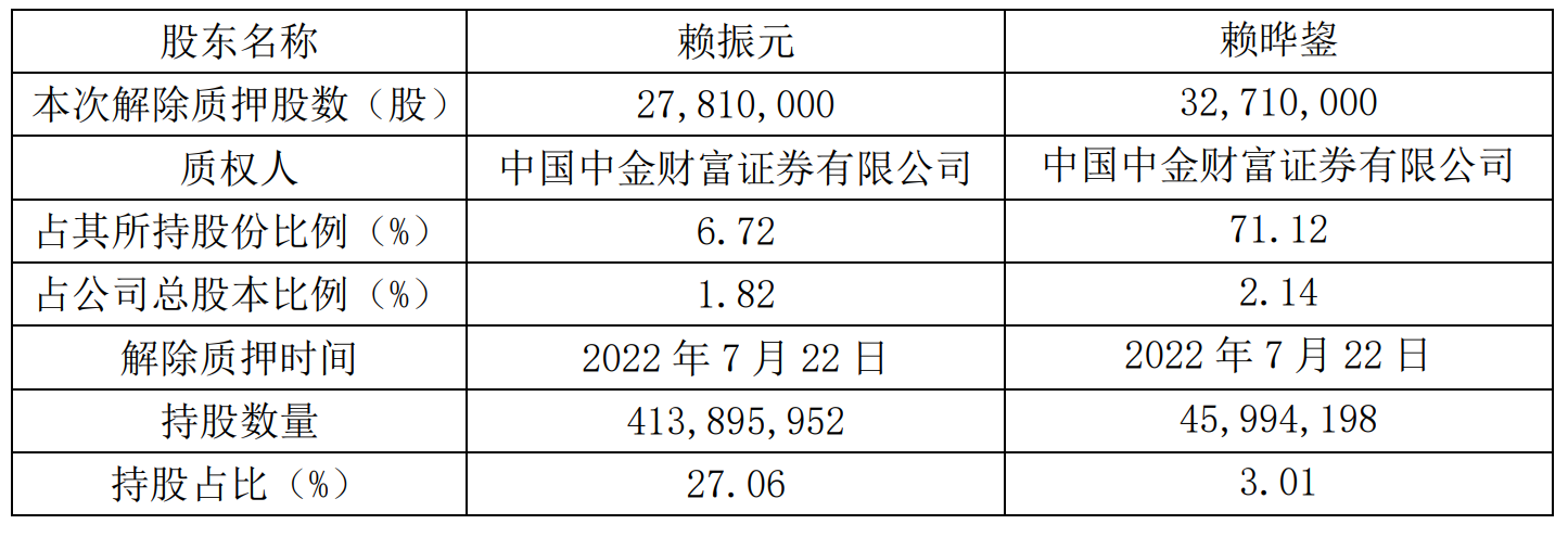 龙元建设赖振元解质182股份赖晔鋆解质214股份